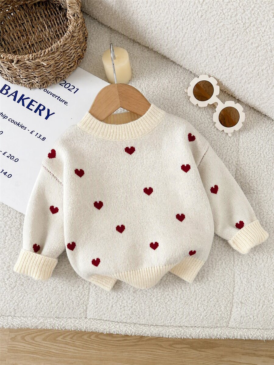 SHEIN Baby Girls Round Neck Pullover Sweater, Pink Striped, Soft And Comfortable, Suitable For Autumn/Winter - Multicolor - View 1
