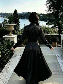 SHEIN New Pure Black Long Sleeve Dress For Women - Black - View 2