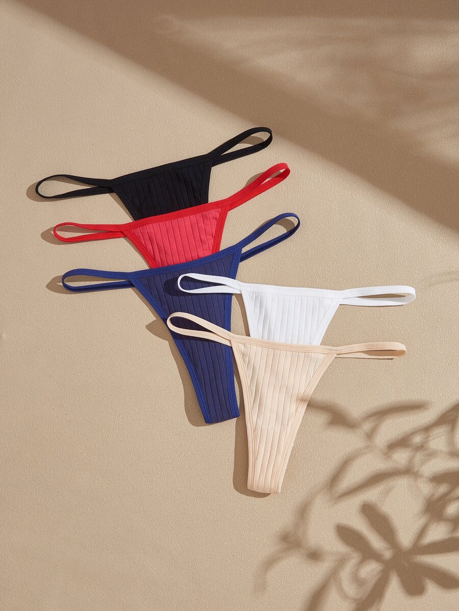 Lullawish Women's Solid Color Sexy Ribbed Knit Thong - Multicolor - View 1