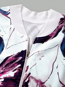 EMERY ROSE Women's Printed Long Sleeve Zipper Flight Jacket, Autumn/Winter - Multicolor - View 7