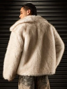ROMWE MEN Apricot Color Oversized Lapel Long Fur Coat - Apricot - View 6