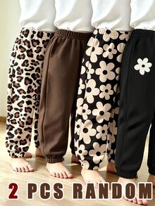 Baby Girls Casual Sweatpants Floral & Leopard Print Cozy Fall Winter Jogger Pants 2 Pieces - Multicolor - View 1