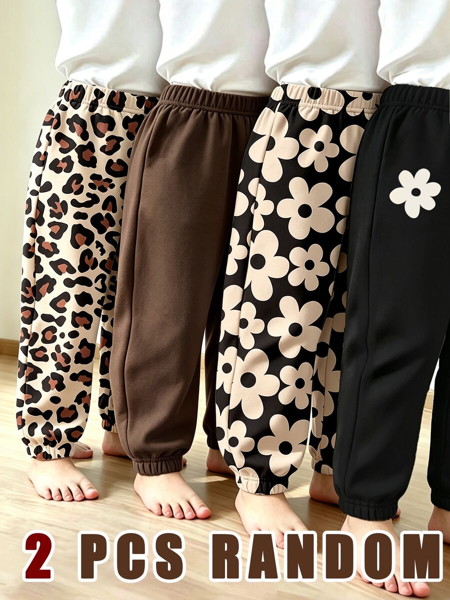 Baby Girls Casual Sweatpants Floral & Leopard Print Cozy Fall Winter Jogger Pants 2 Pieces - Multicolor - View 1