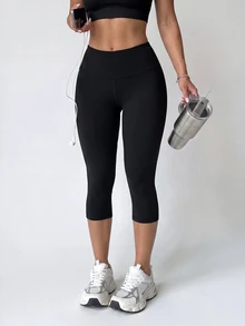 Velisys Velisys Women's Casual High Waist Criss-Cross Fitted Sports Shorts - Black - View 6