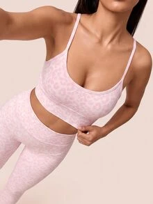 SHEIN BAE Women's Leopard Print Cropped Camisole Tank Top For Daily Fitness And Sports - Baby Pink - View 3