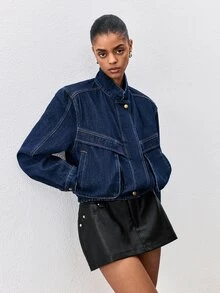 ATUI Studio Women's Short Denim Jacket With Large Pockets - Blue - View 5