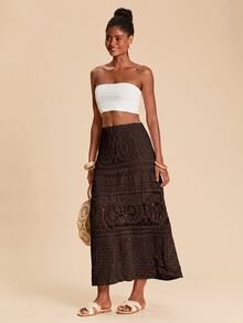 Travachic Women's Knitted Geometric Pattern Sweater Skirt, Suitable For Dating, Vacation, Party, Daily Wear, Gathering, Outdoor Activities - Coffee Brown - View 3