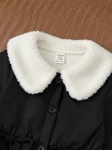Baby Girl Color Block Lapel Long Sleeve Bow Decor Cute Jacket - Black - View 5