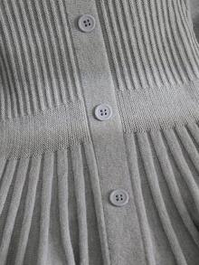 Young Girl Round Neck Long Sleeve Button Sweater Dress - Grey - View 5