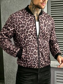 Manfinity CasualCool 男士立領拉鍊豹紋休閒時尚夾克 - 彩色 - 查看 2