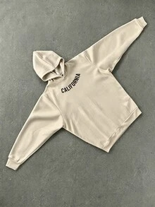 ZURIURI 男士字母圖案休閒日常連帽衫 - 卡其色 - 查看 2