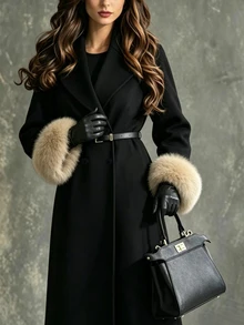 SHEIN New Autumn/Winter Premium Black Slimming Women's Wool Coat - Black - View 5