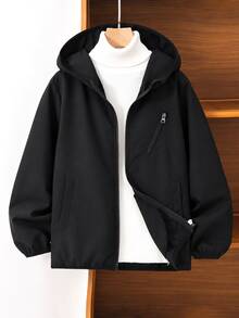 1pc Boys Casual Basic Hoodie Jacket, Suitable For Daily Commute, School, Outdoor Wear, Layering, All Seasons - Black - View 1