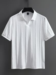 Manfinity Homme 大尺碼男士純色休閒基礎短袖 Polo 衫 白色 夏季 度假度假風 老錢風 聖誕 - 白色 - 查看 3