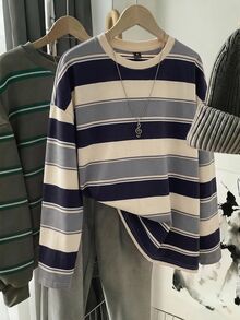 SHEIN EZwear 女款拼色休閒日常長袖T恤，適合夏季 - 彩色 - 查看 1