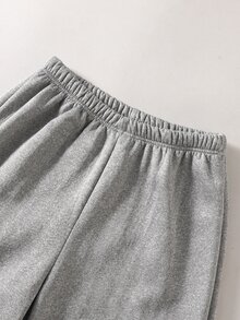 SHEIN 青少年女孩灰色保暖內裡冬季校園休閒寬鬆運動褲，街頭風鬆弛針織寬腿運動長褲，長款沙灘游泳褲 - 灰色 - 查看 3