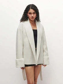 SHEIN TRNDY 2000s Style Women's Autumn/Winter Elegant Commute & Going Out Outfits Loose Short Overcoat - Apricot - View 8