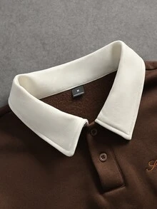 STYNVO 男士純色字母刺繡衛衣，半開襟設計，時尚簡約風格，適合休閒度假、朋友約會、雞尾酒會、沙龍、聚會、晚餐、日常辦公、簡約商務，特別適合秋冬季節，非常適合個人穿著或作為送給朋友的紀念禮物 - 咖啡棕 - 查看 4