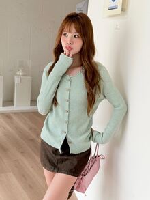 K-Vae Women's Daily Fashion Solid Color Minimalist Button Front Cardigan Sweater - Green - View 7