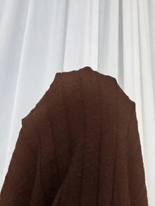 Solflare 大尺碼女款咖啡棕純色圓領洋裝，適合秋冬，適用於約會、度假、派對、日常出遊、聚會、戶外活動 - 咖啡棕 - 查看 8