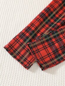 SHEIN 兒童小男孩可愛休閒針織拼色格紋長袖居家服套裝 - 彩色 - 查看 5