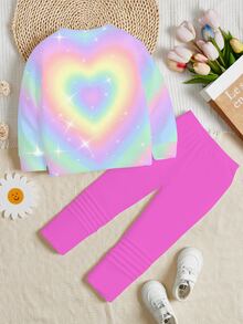 Kids Young Girl Cute Cartoon Girl Print, Colorful Polka Dot Crew Neck Long Sleeve Sweatshirt & Leggings 2-Piece Set, Suitable For Autumn/Winter Y2K - Multicolor - View 3