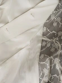 BELROSIE Women's Blazer Jacket Lace Slim Fit Cinched Waist, Large Back Lace Patchwork Design, Back Waist Tie Detail, V-Shaped Open Back Cut, Elegant Lace Blaze - White - View 8
