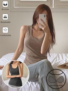 DAZY Women's Solid Color Casual Tank Top - Coffee Brown - View 5