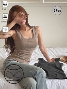DAZY Women's Solid Color Casual Tank Top - Coffee Brown - View 3