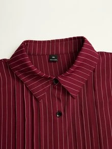 Rusticease Plus Size Red Button Front Lapel Collar Long Sleeve Blouse Elegant Casual Smart Office Working Fall Winter 2026 - Burgundy - View 4