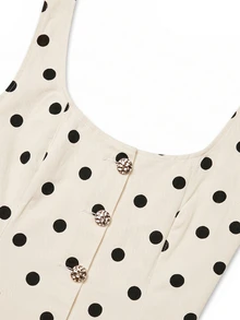 SHEIN MOD Plus Size Women's Polka Dot Print Metal Single-Breasted Sleeveless Denim Top - Multicolor - View 6