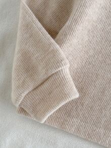 SHEIN Vintaside Kids 2件組女嬰上衣+寬腿褲，甜美優雅卡其色羅紋針織前縫線長袖圓領休閒款，適合生日、秋季、假日、聖誕節 - 卡其色 - 查看 6