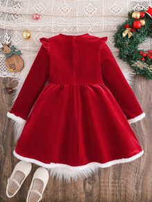 LMoss Kids Young Girl Young Girl Casual Minimalist Comfortable Collared Petal Sleeve Patchwork Contrast Color Dress - Multicolor - View 4