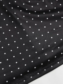 Sweetra Women's New Fashion Versatile Solid Color Patchwork Polka Dot 2 In 1 Long Sleeve Top With Front Tie Bow A-Line Neckline Contrast White Lace Bow Decor Long Sleeve T-Shirt - Black - View 4