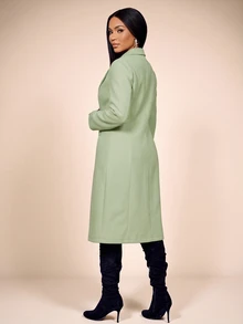 Brilight Light Sage Green Lapel Single Button Long Wool Coat Overcoat For Autumn Winter Commute Office Streetwear - Green - View 2