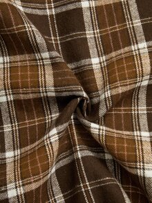 Rusticease Plus Size Brown Drawstring Button Front Ribbed Hooded 3/4 Sleeve Jacket Casual Outerwear Fall Winter 2026 - Brown - View 5