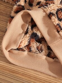 SHEIN Playful Pals 2件組女嬰套頭上衣與內搭褲套裝，可愛棕紋毛絨長袖圓領加厚款，適合假日派對、秋冬活動穿著 - 黑色 - 查看 9