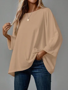 SHEIN LUNE 2026年秋季女款黑色黃色上衣 2件組 素色圓領蝙蝠袖寬鬆休閒T恤 外出穿搭 秋冬款 - 彩色 - 查看 4