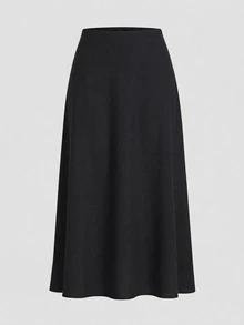 Firerie Plus Size Elegant Black Solid Color Skirt - Suitable For Commuting, Office, Party And Wedding Autumn New Arrival - Multicolor - View 5