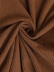 Elenzga Plus Size VNeck Corduroy Jumpsuit, Belt Waist Decorative Buttons Wide Flare Leg Jumpsuit - Brown - View 6