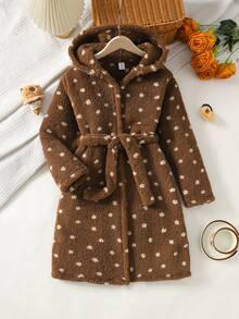 SHEIN Tween Girl Autumn/Winter Thermal Lined Thick Plush Floral Cute Loungewear - Multicolor - View 1