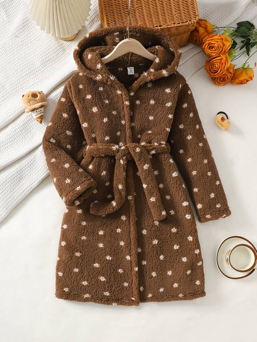 SHEIN Tween Girl Autumn/Winter Thermal Lined Thick Plush Floral Cute Loungewear - Multicolor - View 1