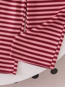 SHEIN Elladie kids 女童棕色領口長袖上衣 + 鬆緊腰長褲套裝，柔軟休閒兒童兩件套服裝，適合周歲、7歲生日、秋季 - 酒紅色 - 查看 9
