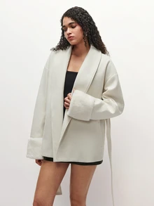 SHEIN TRNDY 2000s Style Women's Autumn/Winter Elegant Commute & Going Out Outfits Loose Short Overcoat - Apricot - View 4