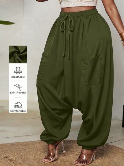 Maweii Plus Size Women's Rainbow Gradient Striped Batwing Pants With Drawstring Pockets Lion Head Patch Cuffed Hem Casual Pants Spring Summer Y2K Streetwear Vacation Outfit