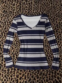 Attitoon Contrast Striped Print V Neck Tee - Multicolor - View 2