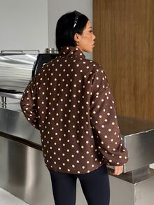 Muchica Women's Polka Dot Drawstring Stand Collar Zip Up Sports Jacket Gym Jacket Workout Jacket Running Jacket Sportswear Activewear Windbreaker Fall - Brown - View 3