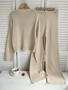 SHEIN طقم كنزة وبنطلون للفتيات المراهقات - لون مشمشي - مشاهدة 2