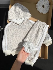 SHEIN 女嬰針織波點連帽休閒衛衣與長褲 2 件套 秋冬款 - 淺灰色 - 查看 7