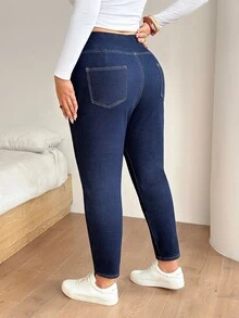 SHEIN PETITE CURVE Women's Plus Size Casual Skinny Jeans - Blue - View 2